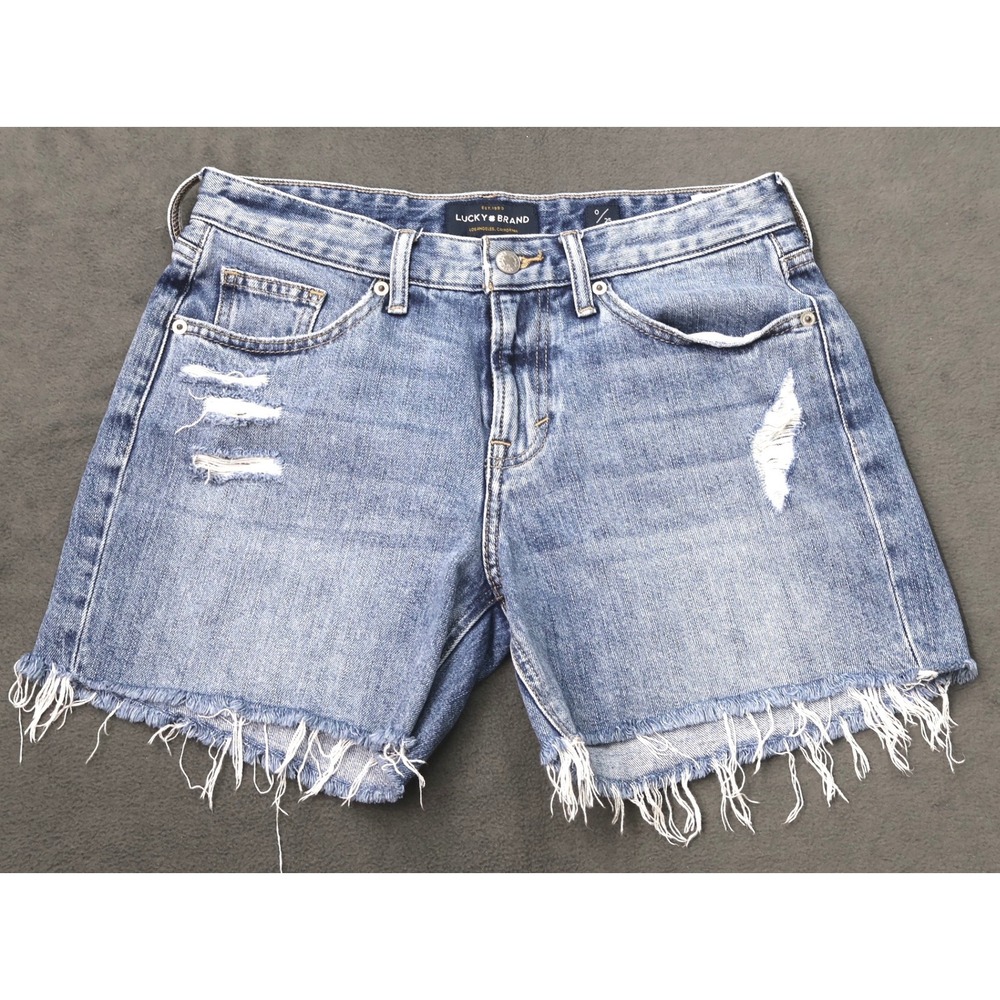 Lucky Brand Denim Shorts Womens 0/25 Blue Excellent Distressed Raw Hem Cut Off